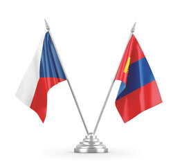 Mongolia and Czech Republic table flags isolated on white 3D rendering