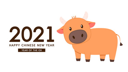 Chinese Happy new year 2021. Happy new year. Year of the Ox. Ox cartoon vector. Ox character design.