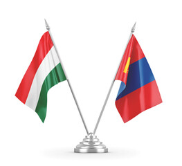 Mongolia and Hungary table flags isolated on white 3D rendering