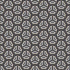 Abstract seamless pattern. Modern stylish texture. Striped linear geometric tiles with triple weaving elements. Vector color background.