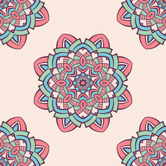 Seamless vector color pattern with mandala. Abstract oriental mandala background. Vintage decorative elements. Islam, Arabic, Indian, ottoman motifs. For textile, fabric and paper.
