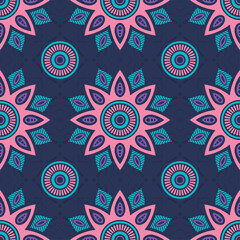 Seamless vector color pattern with mandala. Abstract oriental mandala background. Vintage decorative elements. Islam, Arabic, Indian, ottoman motifs. For textile, fabric and paper.