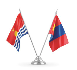 Mongolia and Kiribati table flags isolated on white 3D rendering