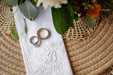 Wedding Rings on Embroidered Cloth
