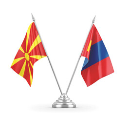 Mongolia and North Macedonia table flags isolated on white 3D rendering