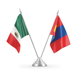 Mongolia and Mexico table flags isolated on white 3D rendering