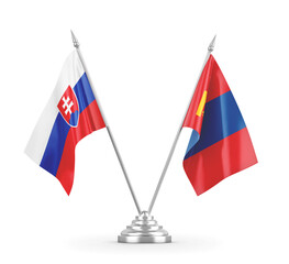 Mongolia and Slovakia table flags isolated on white 3D rendering