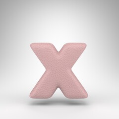 Letter X lowercase on white background. Pink leather 3D letter with skin texture.