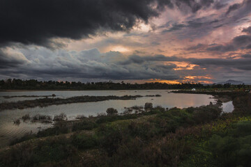 sunset over the lake