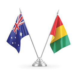 Guinea and Australia table flags isolated on white 3D rendering 