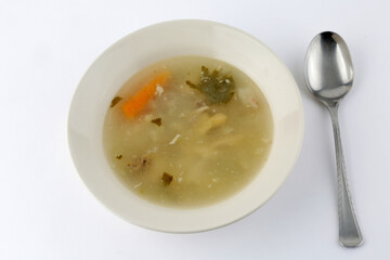 hot vegetables carrot and chicken soup as starter