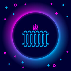 Glowing neon line Heating radiator icon isolated on black background. Colorful outline concept. Vector.