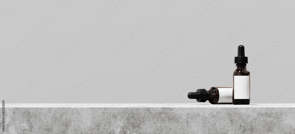 Poster minimal abstract mockup background for product presentation. cosmetic bottle with concrete step podi