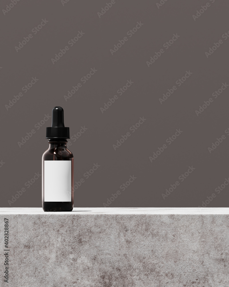 Poster minimal abstract mockup background for product presentation. cosmetic bottle with concrete step podi