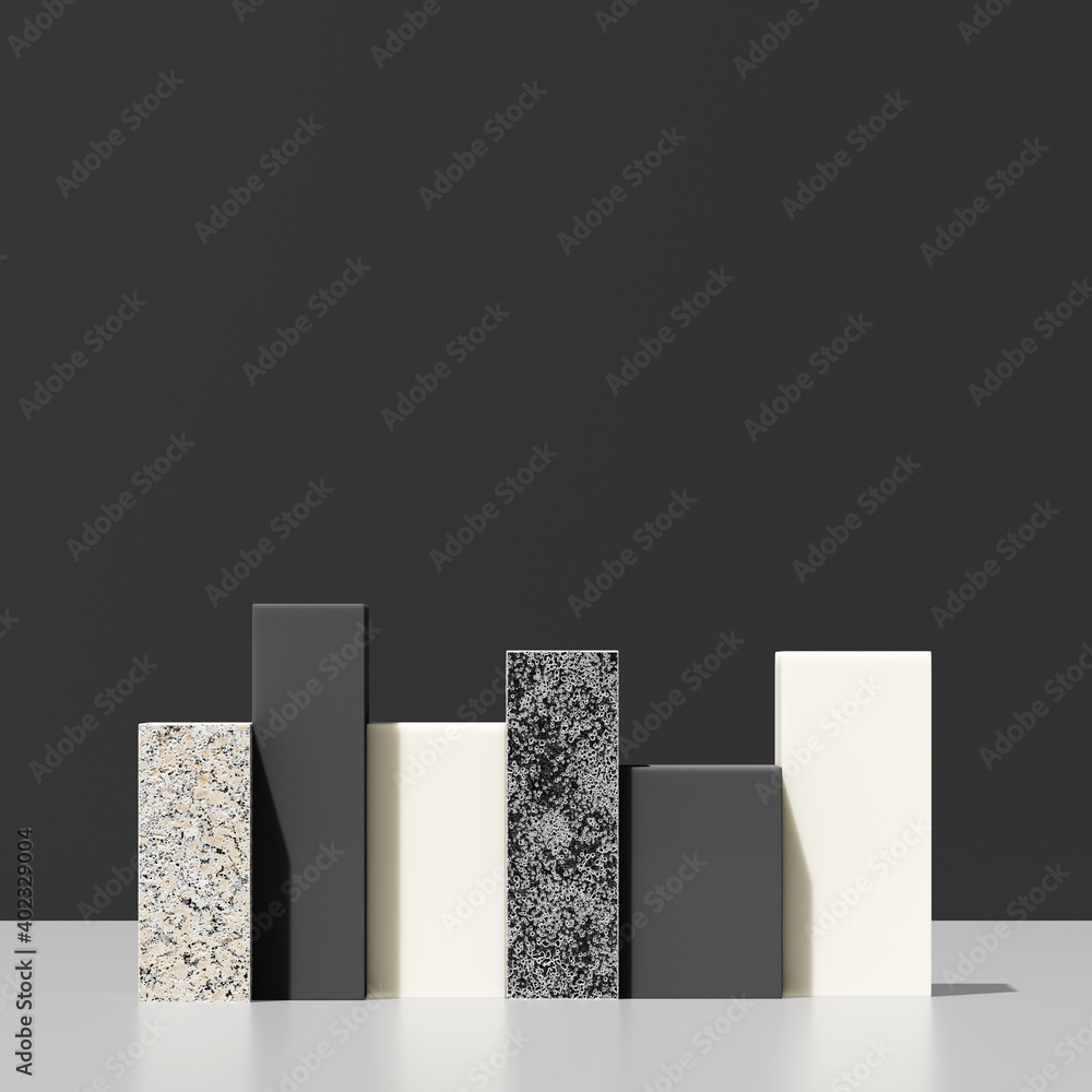 Poster minimal abstract mockup background for product presentation. white, dark grey and stone step podium 