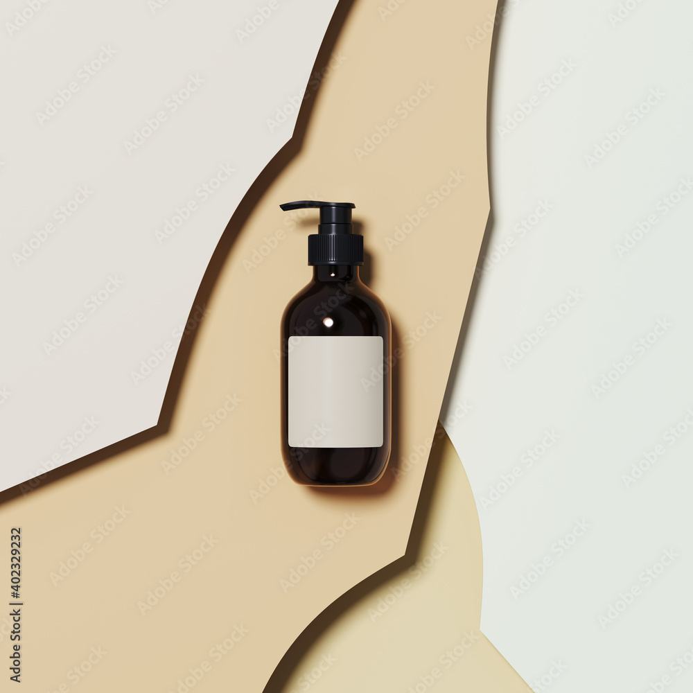 Poster minimal background for beauty product presentation. cosmetic bottle on geometric surface. 3d render 