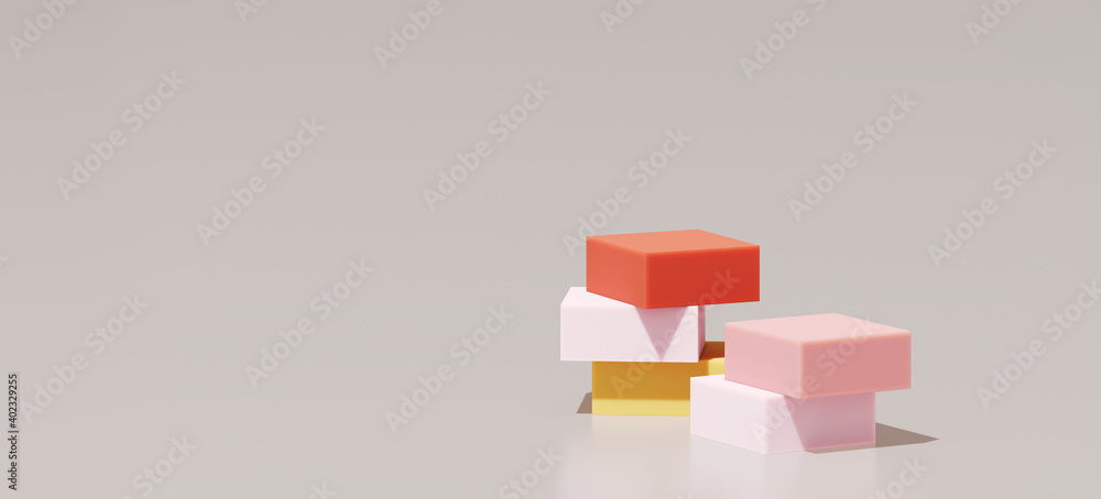 Poster minimal abstract mockup background for product presentation. pastel step podium on beige background.