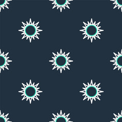 Line Sun icon isolated seamless pattern on black background. Vector.