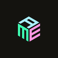 Initial letter AME design. Hexagon logo with three letters