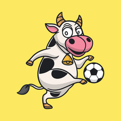 cartoon animal design cow playing ball cute mascot logo