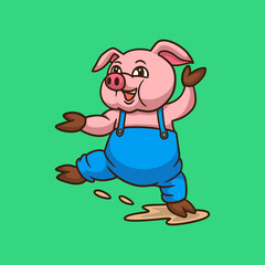 cartoon animal design dancing pigs cute mascot logo