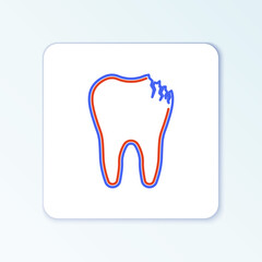 Line Broken tooth icon isolated on white background. Dental problem icon. Dental care symbol. Colorful outline concept. Vector.