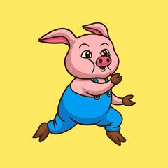 Obraz na płótnie Canvas cartoon animal design running pig cute mascot logo