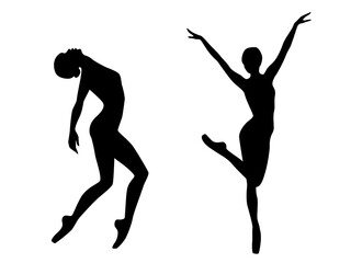 Abstract two silhouettes of charming ladies dancer
