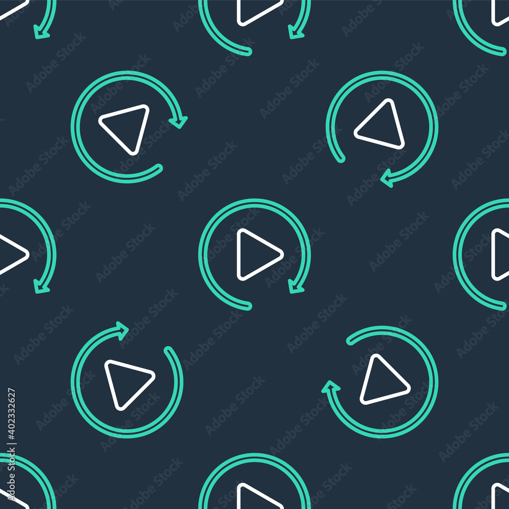 Aufkleber line video play button like simple replay icon isolated seamless pattern on black background. vector