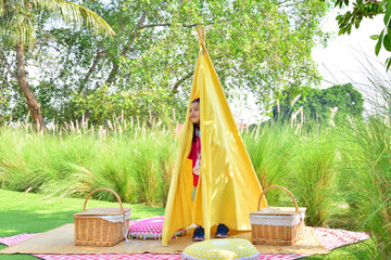 Little Girl Camping at The Public Park