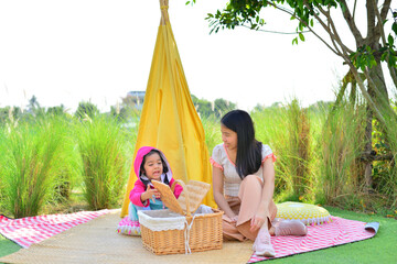 Little Girl Camping at The Public Park