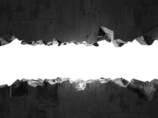 Cracked broken hole in concrete wall
