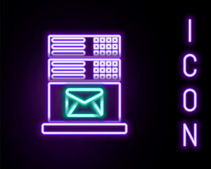 Glowing neon line Mail server icon isolated on black background. Colorful outline concept. Vector.