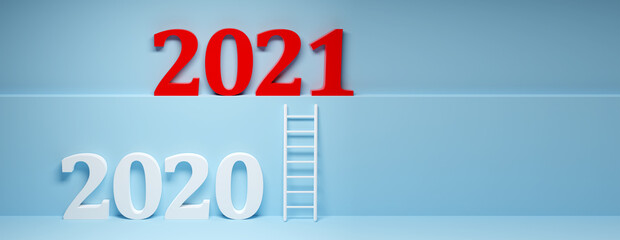 Happy New Year Background. Ladder to 2021. 3D illustration