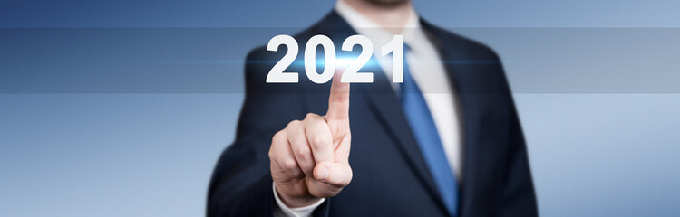 2021 - Press the start button. Concept of the New Year. 3D illustration