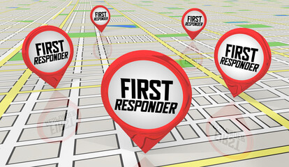 First Responders Map Pins Locations Emergency Sites Help Needed 3d Illustration
