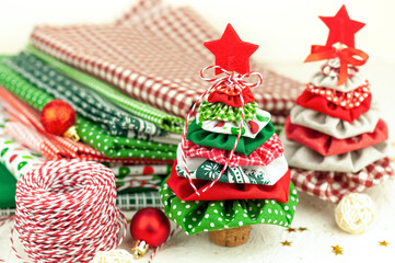 Obraz premium Christmas tree made of multi-colored fabric.Christmas and New Year.