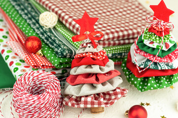 Christmas tree made of multi-colored fabric.Christmas and New Year.
