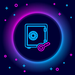 Glowing neon line Proof of stake icon isolated on black background. Cryptocurrency economy and finance collection. Colorful outline concept. Vector.