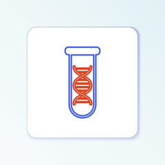Line DNA research, search icon isolated on white background. Genetic engineering, genetics testing, cloning, paternity testing. Colorful outline concept. Vector.