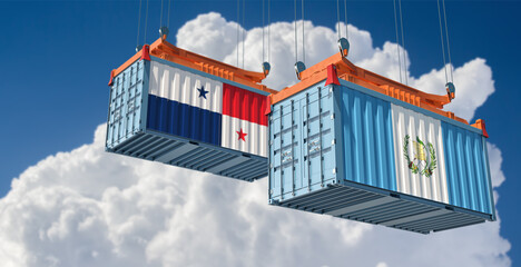 Freight containers with Guatemala and Panama national flags. 3D Rendering 