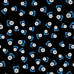 Line Toaster and gear icon isolated seamless pattern on black background. Adjusting app, service concept, setting options, maintenance, repair, fixing. Vector.