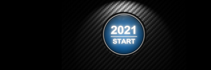 2021 - Press the start button. Concept of the New Year. 3D illustration