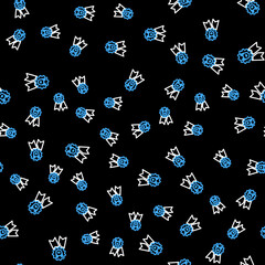 Line Dog award symbol icon isolated seamless pattern on black background. Medal with dog footprint as pets exhibition winner concept. Vector.