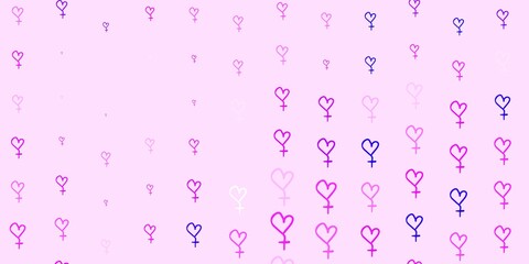 Light Purple, Pink vector pattern with feminism elements.