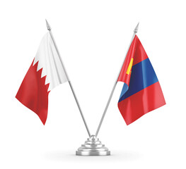 Mongolia and Bahrain table flags isolated on white 3D rendering 