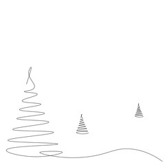 Christmas background with tree one line drawing, vector illustration	