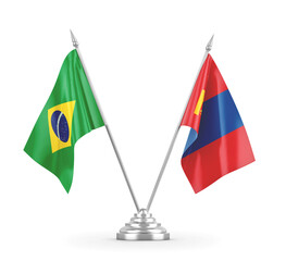 Mongolia and Brazil table flags isolated on white 3D rendering 