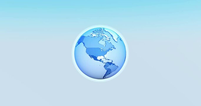 4K Animation of a globe with a political map on a pure blue background with high quality texture.
