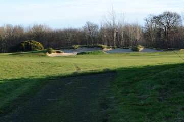 Views across golf courses at Craigtoun, near St Andrews, Fife on a sunny mid December day